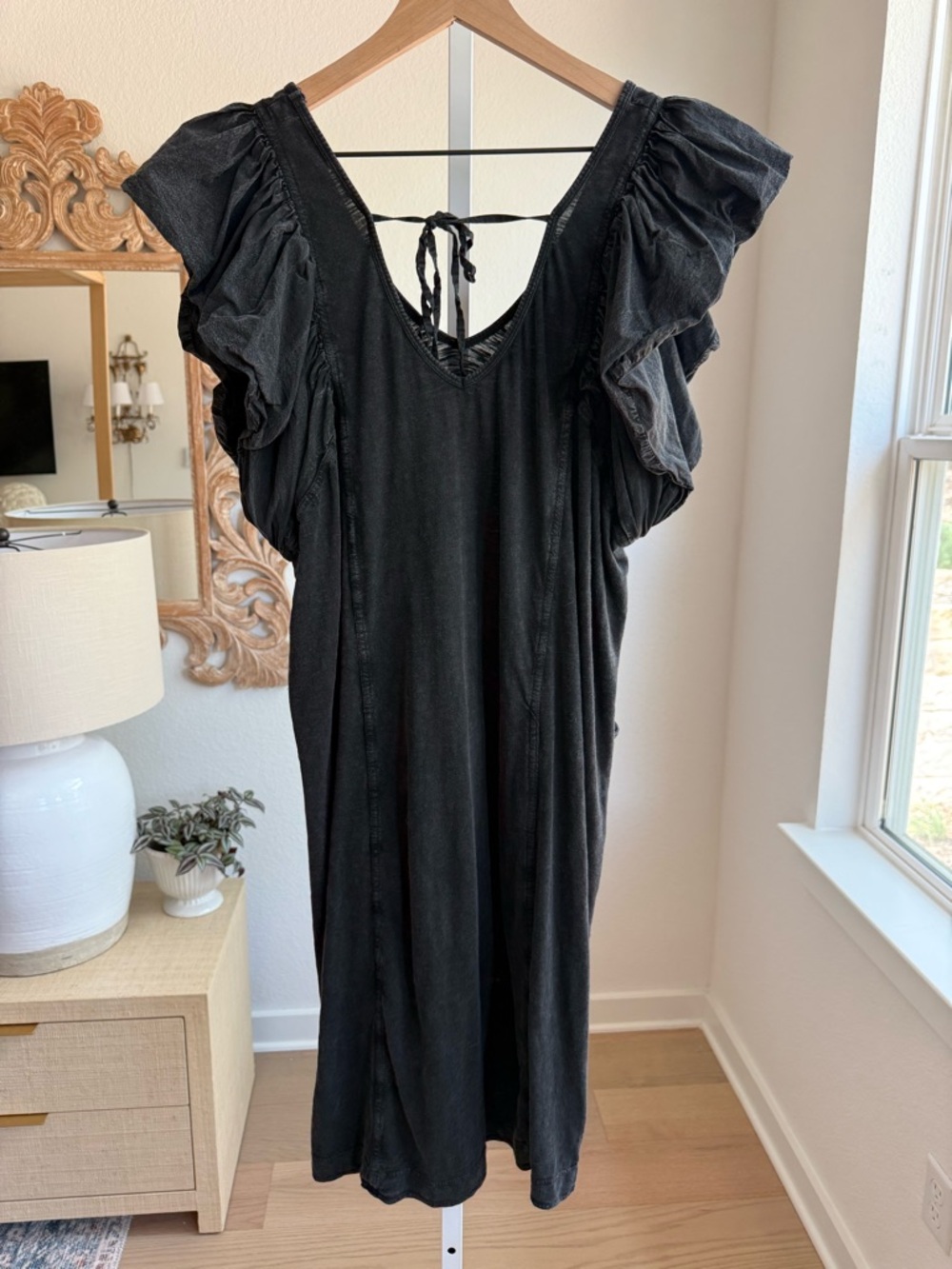 Daily Practice by Anthropologie Malibu Creek Black Ruffled Sleeve Shift Dress - Picture 5 of 6